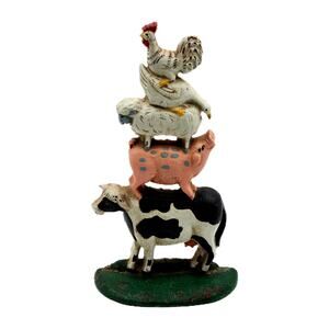 Cast Iron Farm Animal Doorstop Cow Pig Sheep Rooster Vintage Folk Art Decor